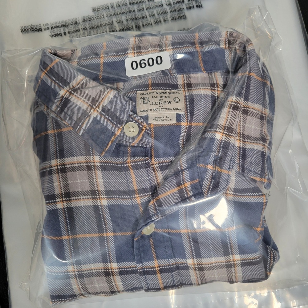J.Crew Plaid Button Down Mens Size L Blue Grey Orange Cotton Long Sleeve Shirt - Picture 7 of 8